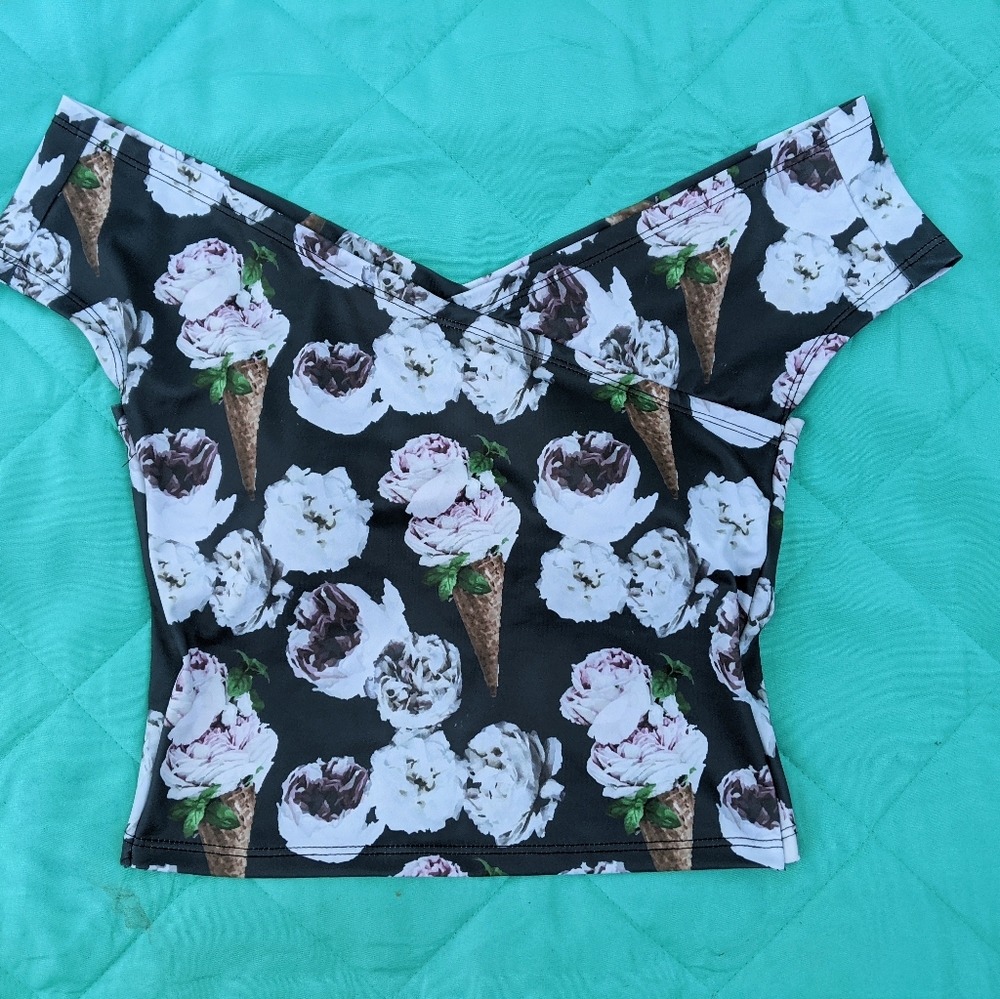 Kortni Jeane Off the Shoulder Top Ice Cream Floral